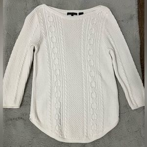 White Cable Knit 3/4 Sleeve Sweater by Jeanne Pierre SZ S